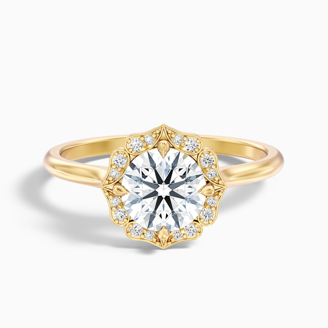 Nyla 3.5 Carat Round Halo Lab Grown Engagement Ring in 14k Yellow Gold  DestGlow