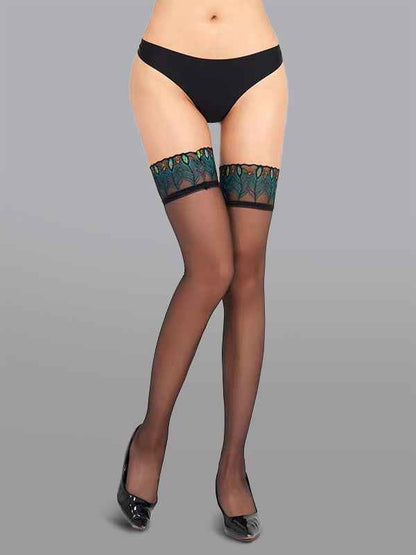 Sexy Peacock Lace Trim Thigh High Stockings - accessories