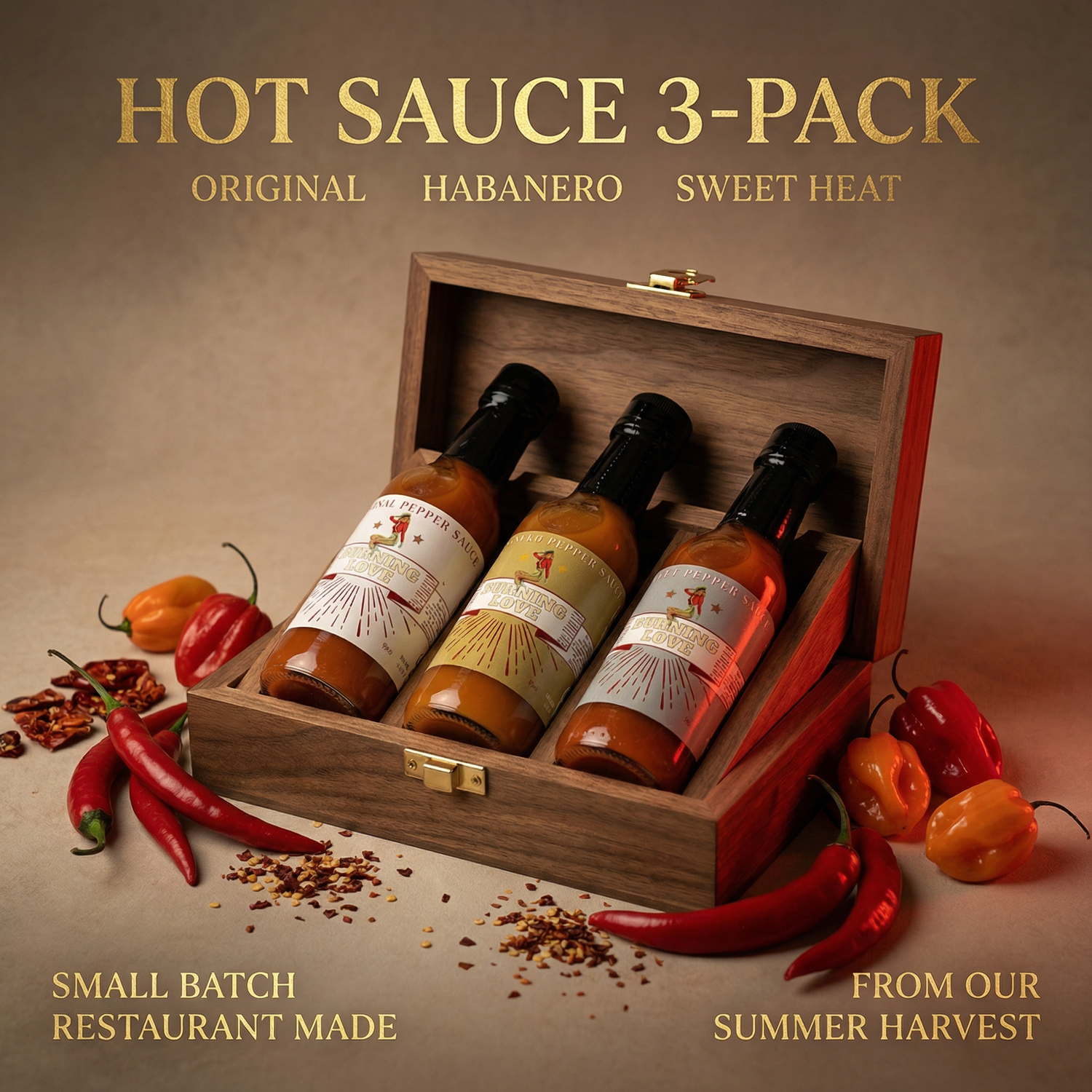 Hot Sauce 3-Pack Gift Set - Original, Habanero &amp; Sweet Heat | Small Batch Restaurant Made | Lady May by The Lady May
