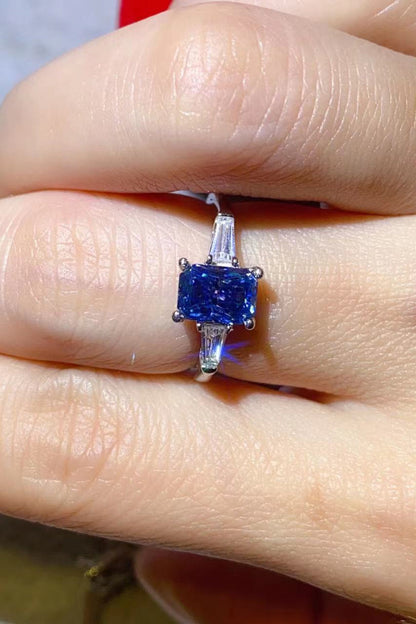 1 Carat Blue Radiant-Cut Sparkala™ Platinum-Plated Rectangle Ring in Blue by Sparkala