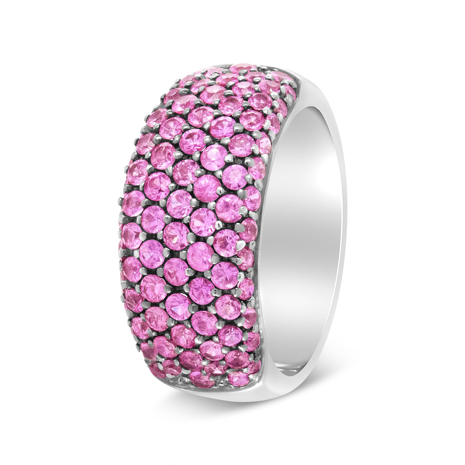 18K White Gold and Black Rhodium Multi Row Pink Sapphire Classic Band Ring - Ring Size 6.5 by Bids.com
