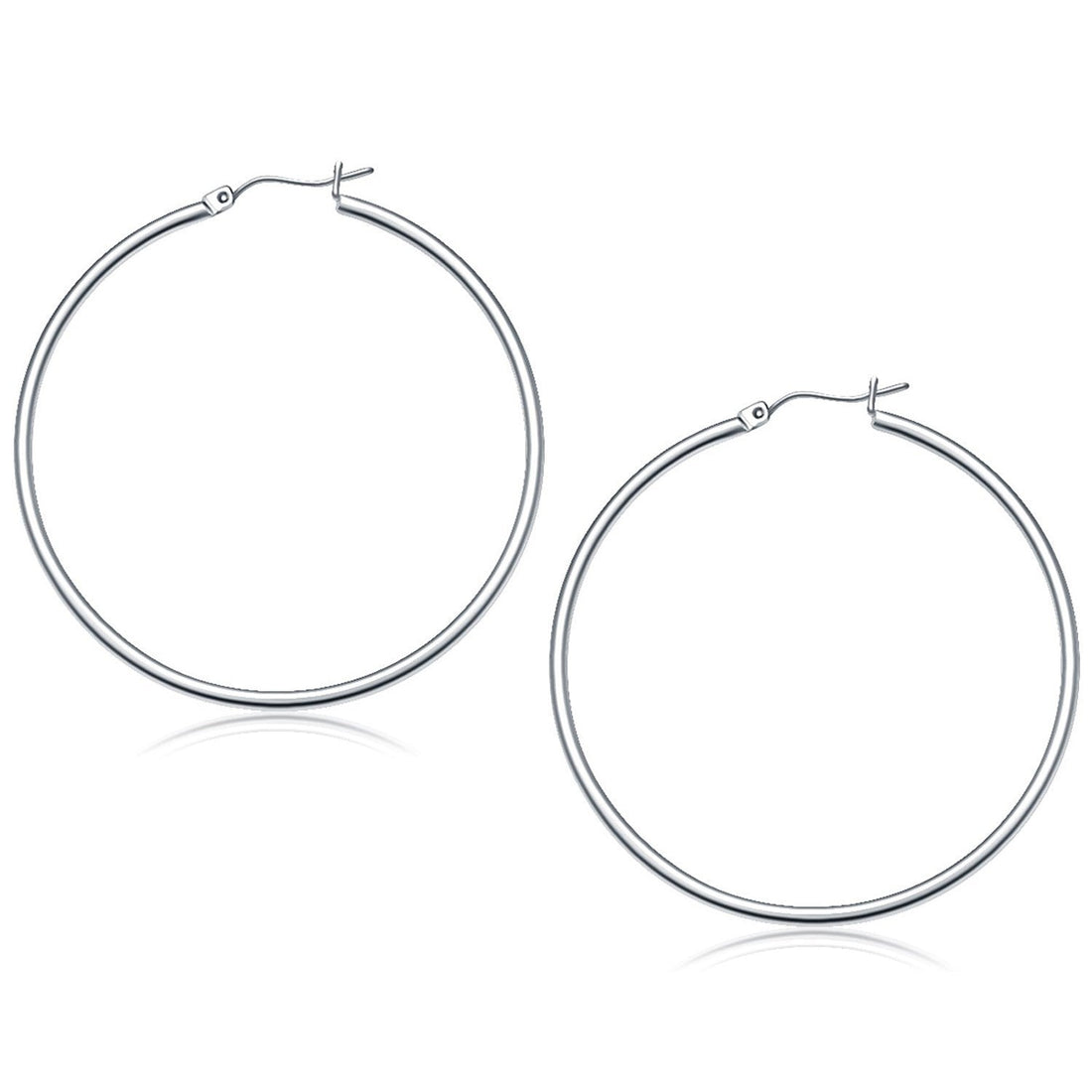 10k White Gold Polished Hoop Earrings (50 mm) by Bids.com