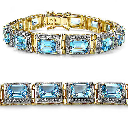 14K Yellow Gold Plated 24.05 Carat Genuine Blue Topaz .925 Sterling Silver Bracelet  DestGlow
