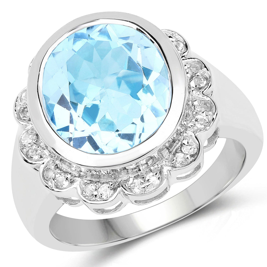 5.39 Carat Genuine Blue Topaz and White Topaz .925 Sterling Silver Ring by Bids.com
