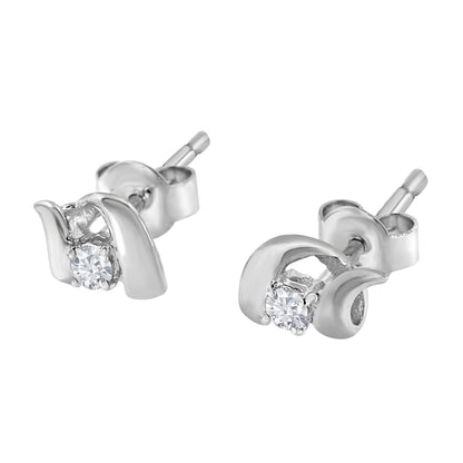 .925 Sterling Silver Round Cut Diamond Fashion Stud Earrings (0.10 cttw, I-J Color, I2-I3 Clarity) by Bids.com