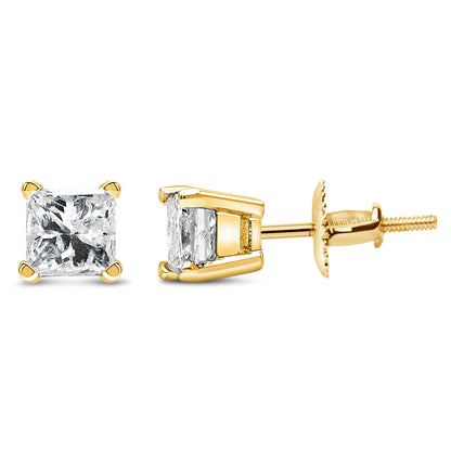 14K Yellow Gold 1/2 Cttw Princess Cut Diamond Solitaire Stud Earrings with Screwbacks (I-J Color, SI2-I1 Clarity) by Bids.com