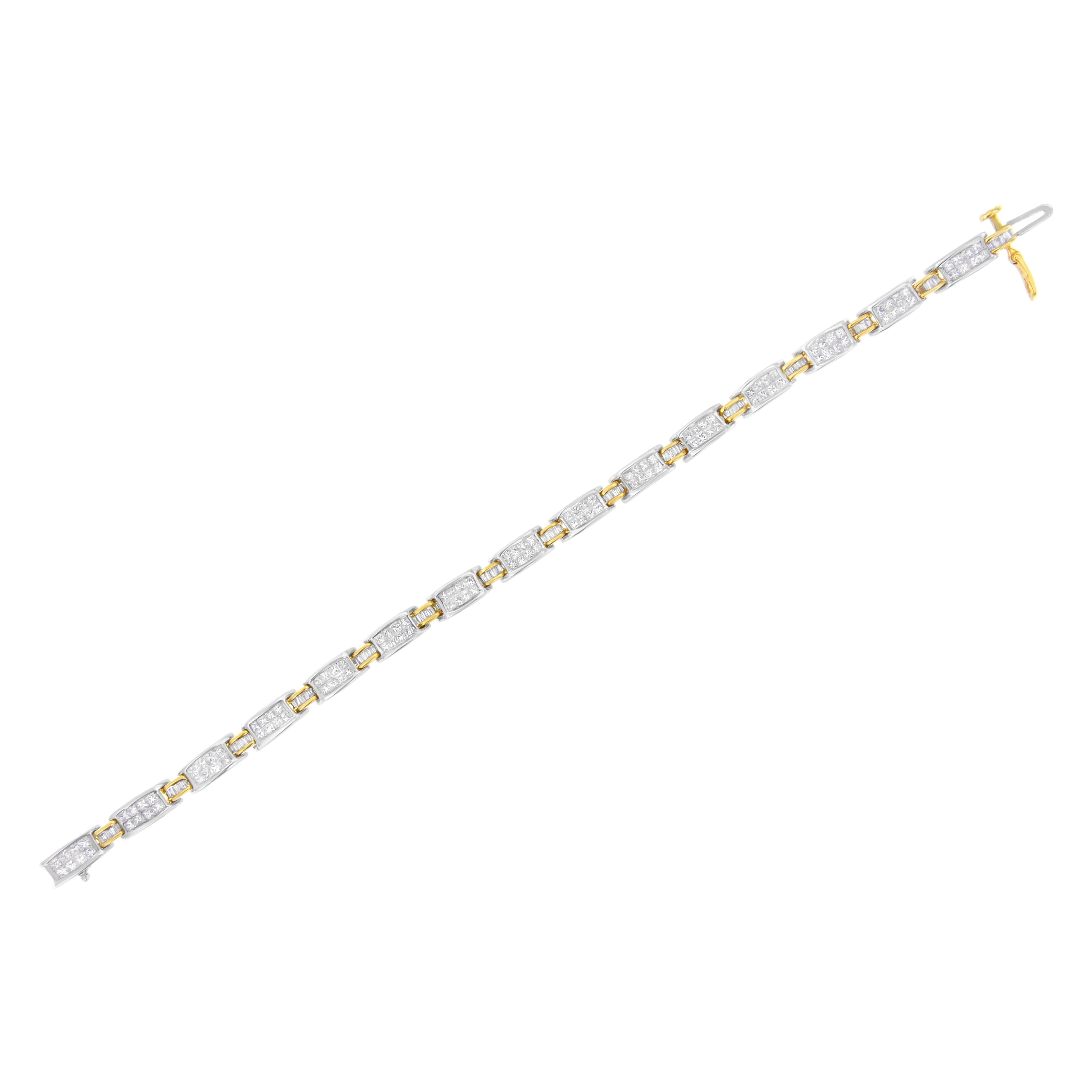 14K Two-Tone Gold Princess and Baguette-Cut Diamond Link Bracelet (3.00 cttw, H-I Color, SI1-SI2 Clarity) by Bids.com