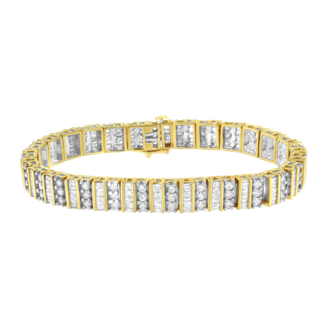 14K Yellow Gold 5.50 Cttw Round and Baguette Diamond Link Bracelet by Bids.com