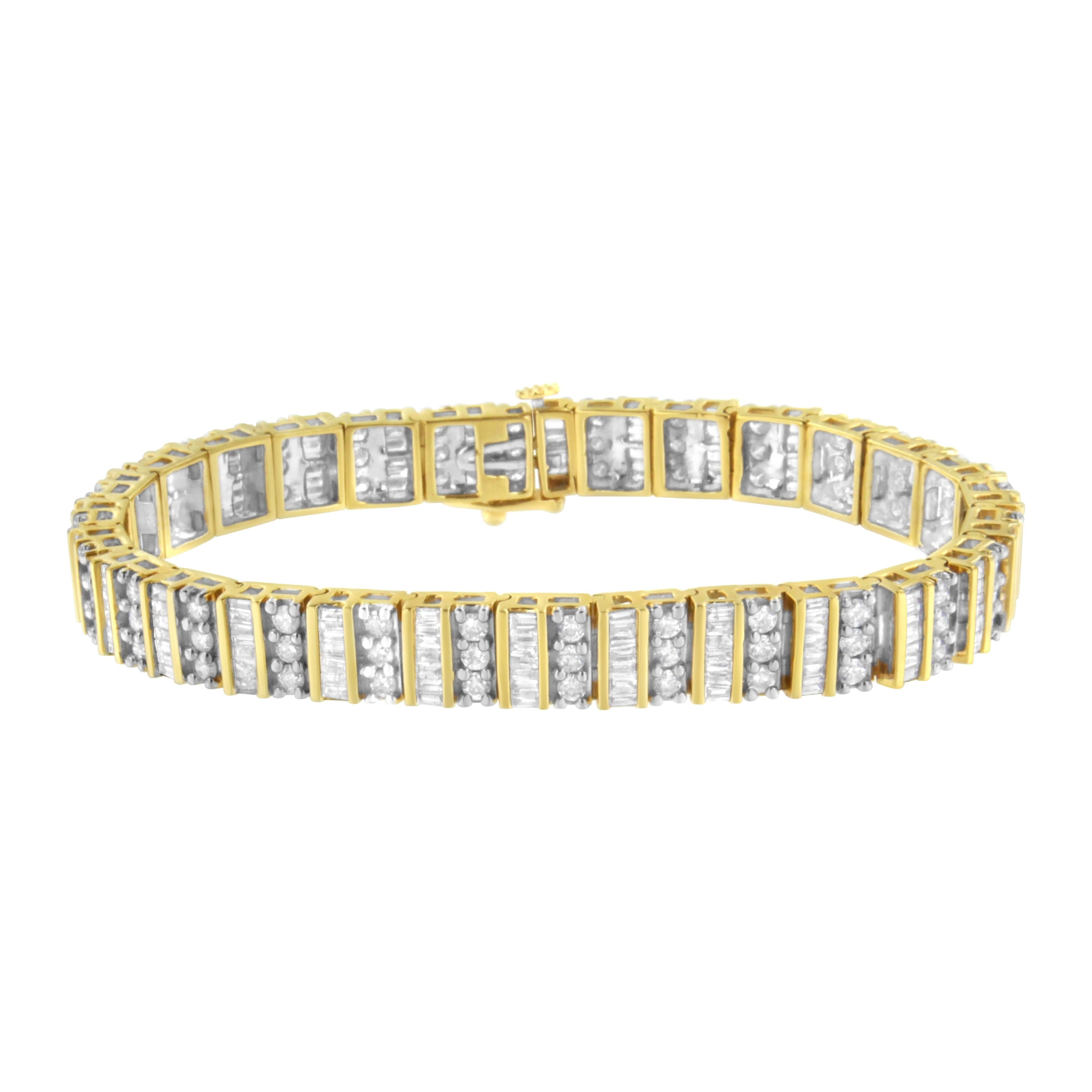 14K Yellow Gold 5.50 Cttw Round and Baguette Diamond Link Bracelet by Bids.com