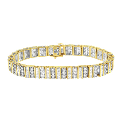 14K Yellow Gold 5.50 Cttw Round and Baguette Diamond Link Bracelet by Bids.com