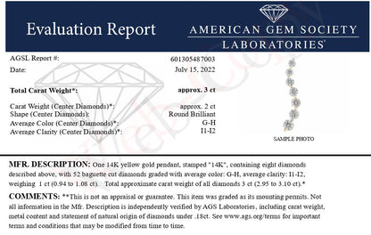 AGS Certified 14k Yellow Gold 3.0 Cttw Baguette and Brilliant Round-Cut Diamond Journey 18" Pendant Necklace (G-H Color, I1-I2 Clarity) by Bids.com
