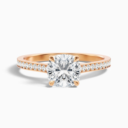 Nina 2 Carat Cushion Cut Side Stone Pave Moissanite Diamond Ring in 14k White Gold