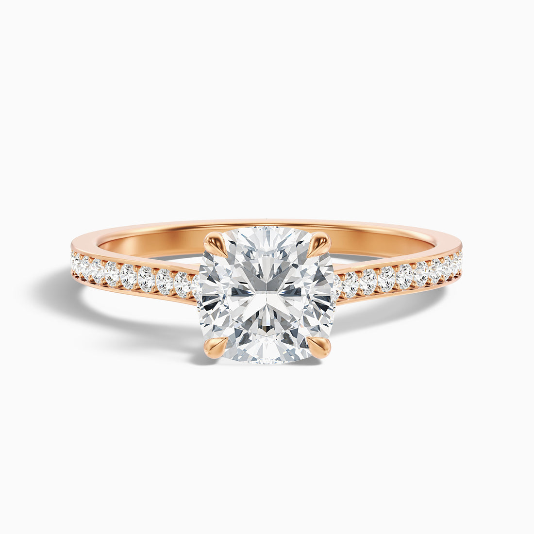 Siya 3.5 Carat Cushion Cut Side Stone Pave Lab Grown Engagement Ring in 10k Rose Gold  DestGlow