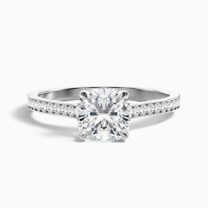 Siya 3.5 Carat Cushion Cut Side Stone Pave Lab Grown Engagement Ring in 925 Sterling Silver