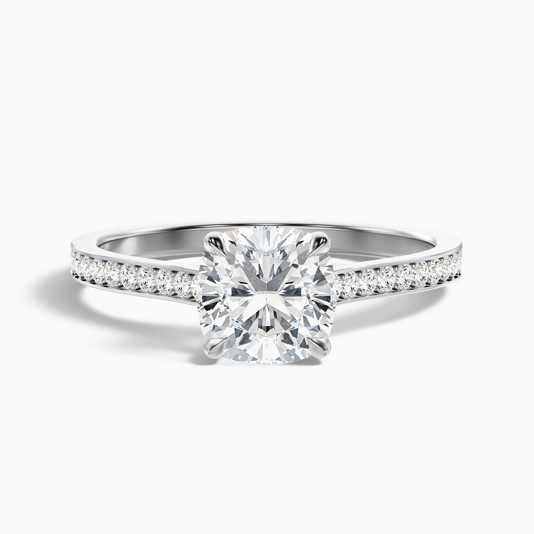 Siya 1 Carat Cushion Cut Side Stone Pave Lab Grown Engagement Ring in 14k White Gold  DestGlow