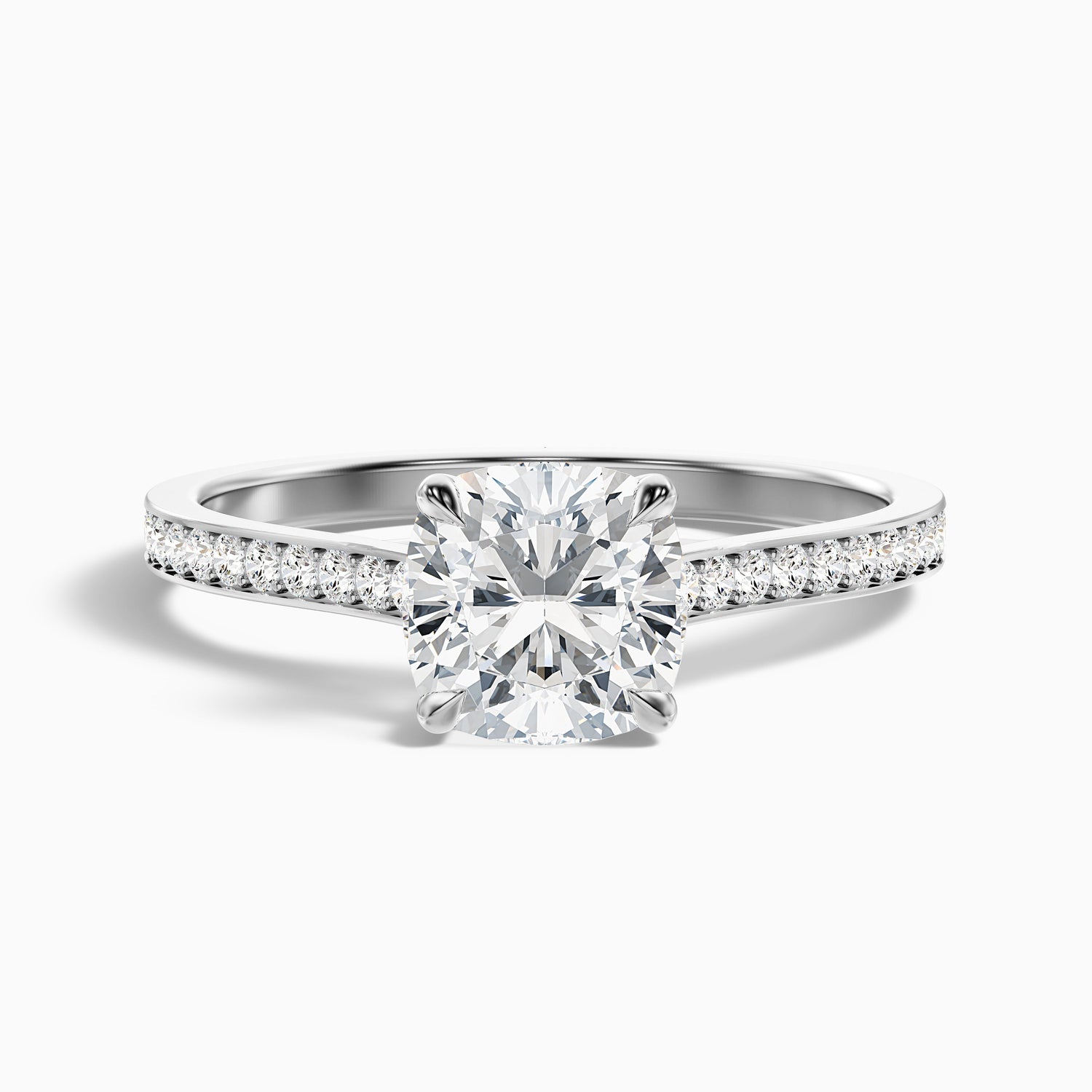 Siya 1 Carat Cushion Cut Side Stone Pave Lab Grown Engagement Ring in 925 Sterling Silver