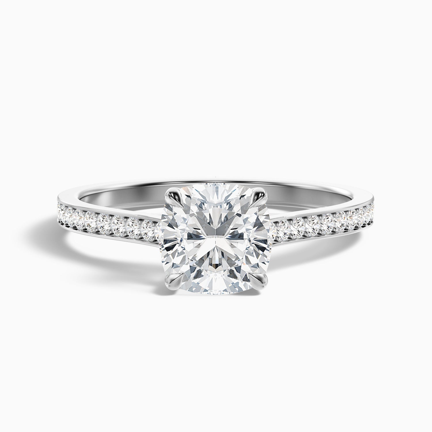 Riya 7 Carat Cushion Cut Solitaire Pave Moissanite Diamond Ring in Platinum