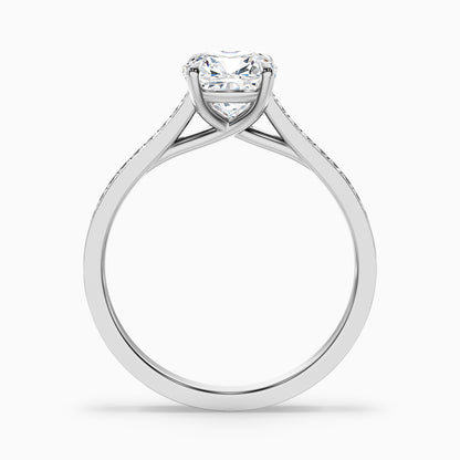 Siya 1 Carat Cushion Cut Side Stone Pave Lab Grown Engagement Ring in 925 Sterling Silver