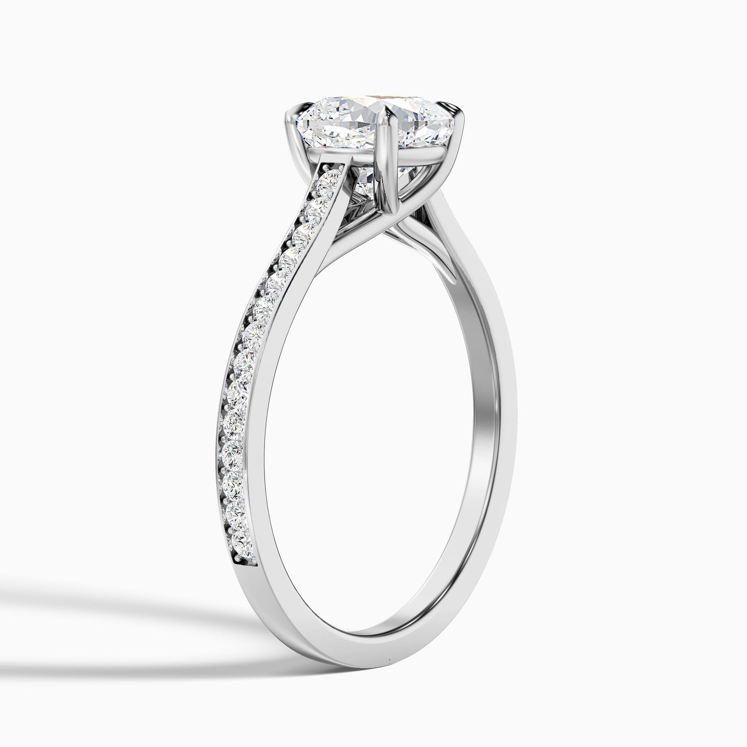 Siya 1 Carat Cushion Cut Side Stone Pave Lab Grown Engagement Ring in 14k White Gold