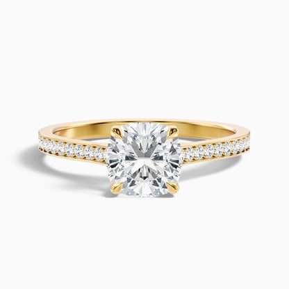 Siya 1.5 Carat Cushion Cut Side Stone Pave Lab Grown Engagement Ring in 18k Rose Gold