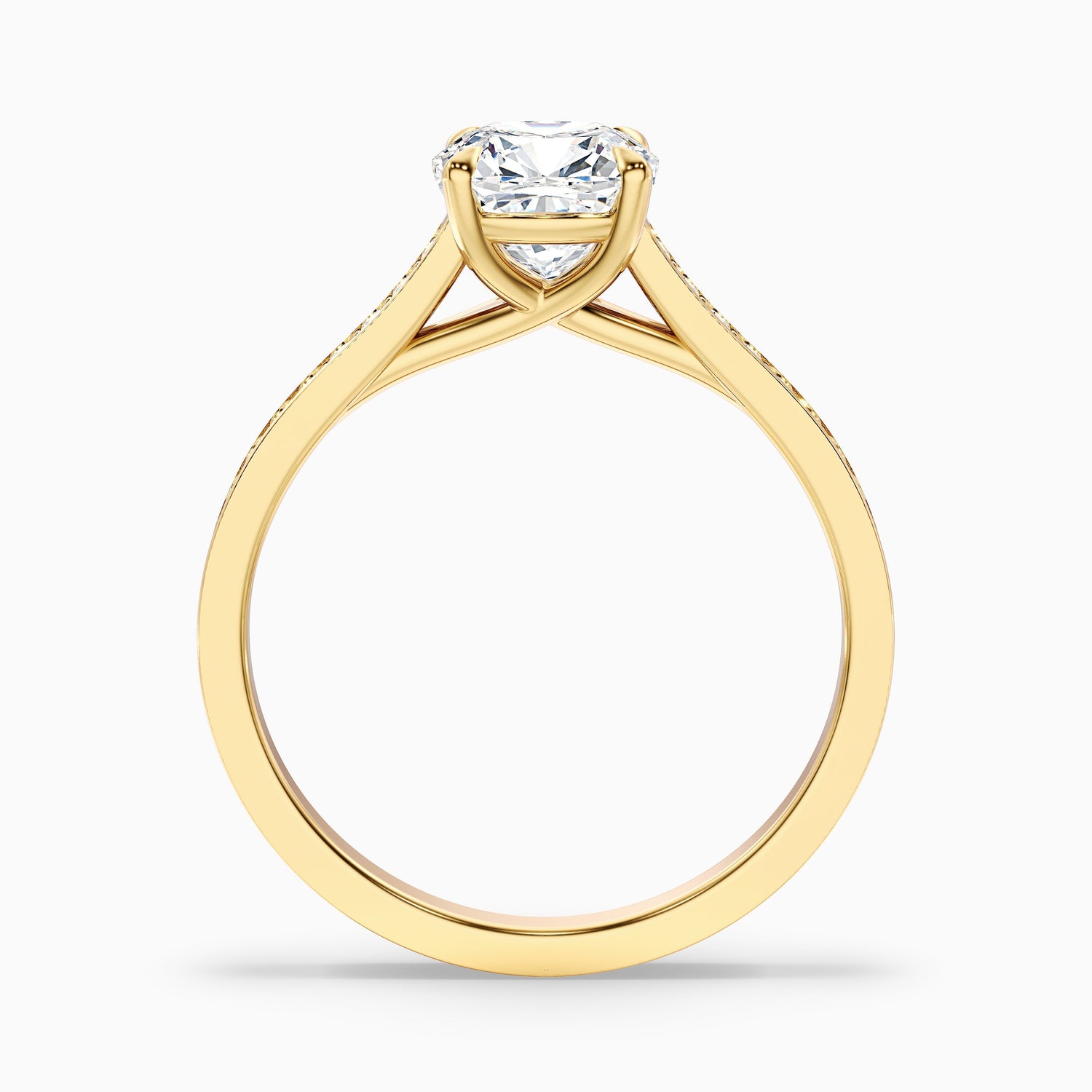 Nina 5 Carat Cushion Cut Side Stone Pave Moissanite Diamond Ring in 10k Yellow Gold