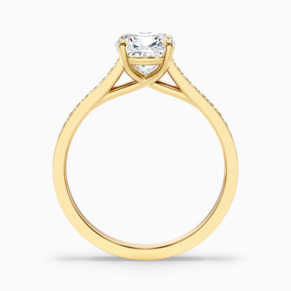Riya 6 Carat Cushion Cut Solitaire Pave Moissanite Diamond Ring in 10k Yellow Gold