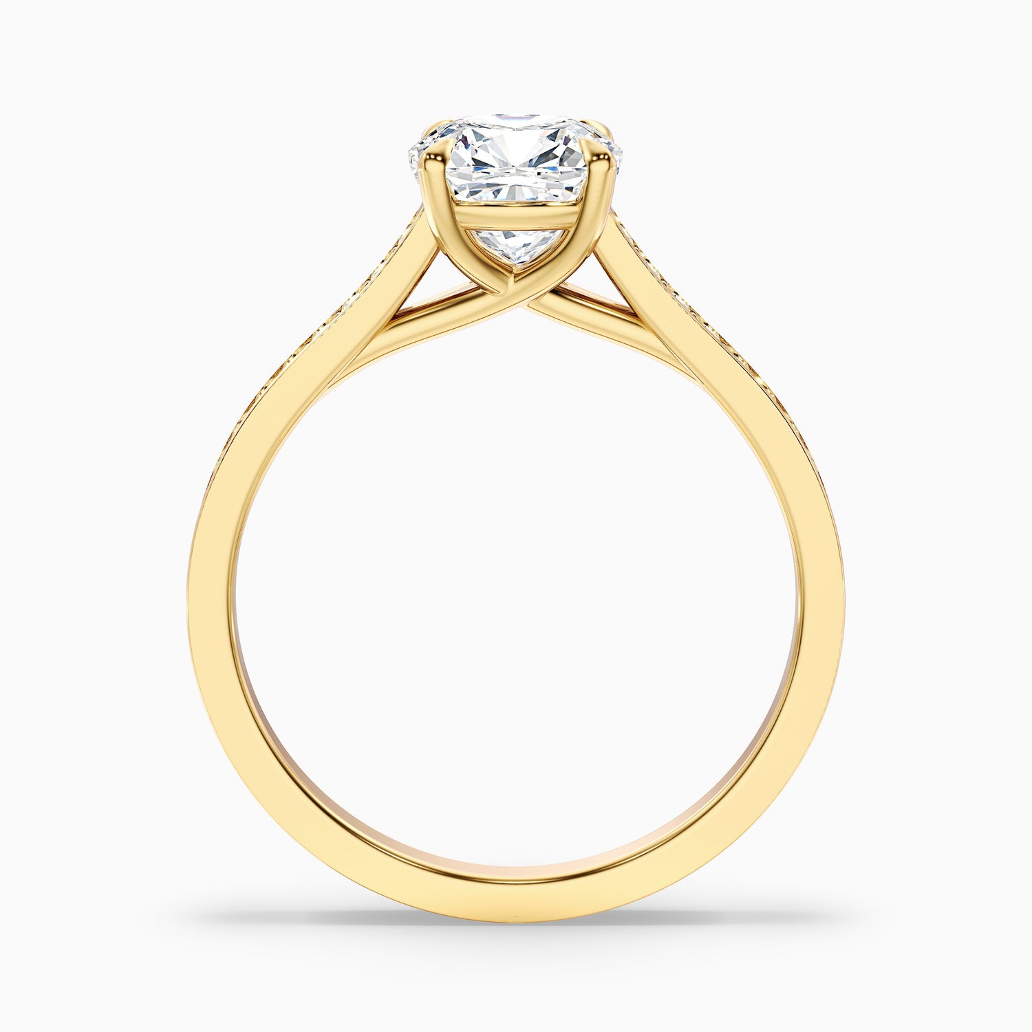 Siya 2 Carat Cushion Cut Side Stone Pave Lab Grown Engagement Ring in 10k Yellow Gold