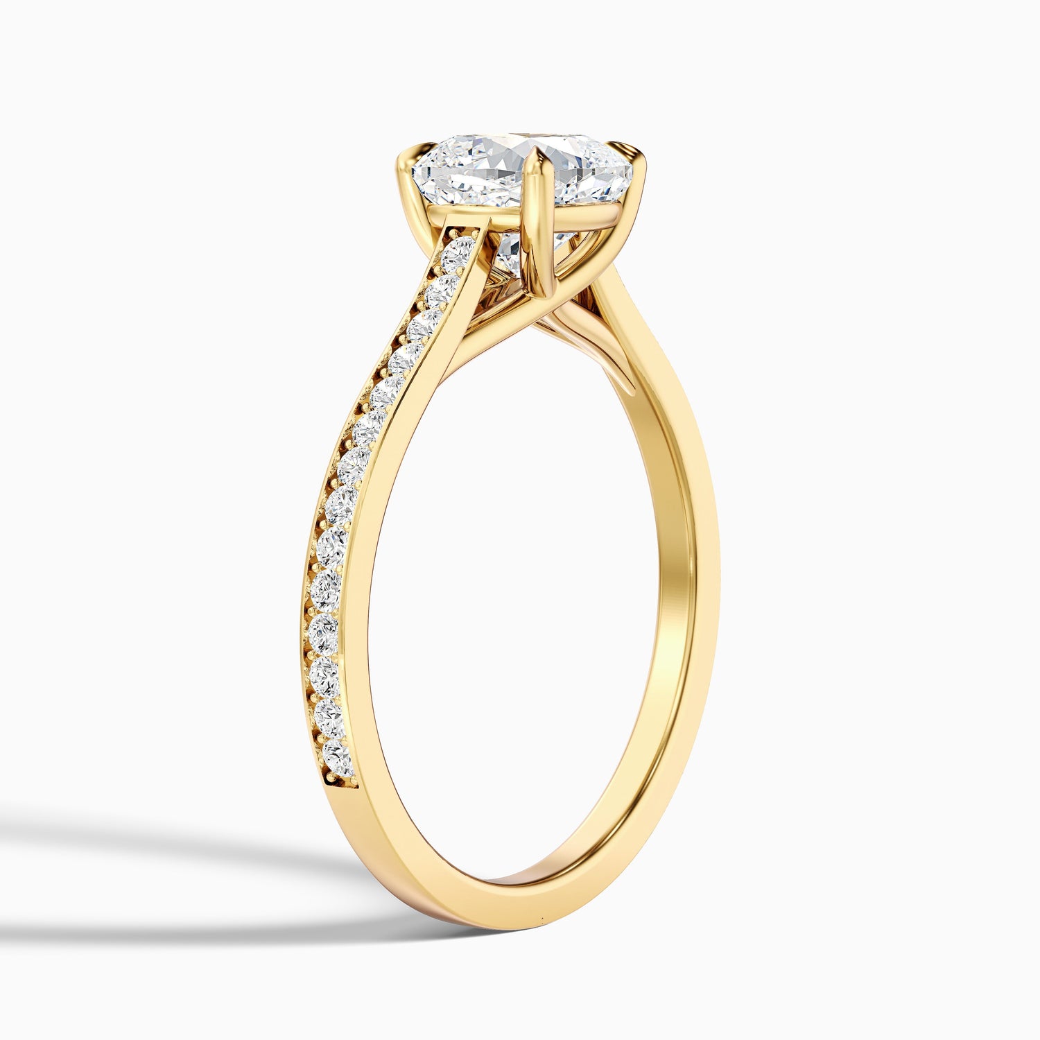 Nina 3 Carat Cushion Cut Side Stone Pave Moissanite Diamond Ring in 18k Rose Gold