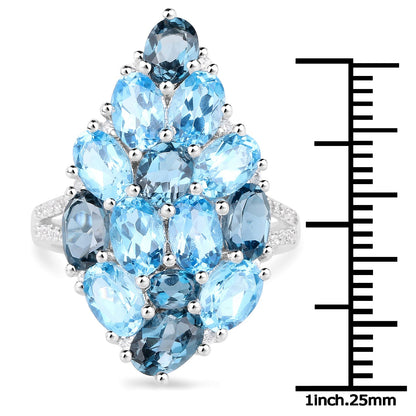 6.69 Carat Genuine Swiss Blue Topaz, London Blue Topaz and White Zircon .925 Sterling Silver Ring by Bids.com