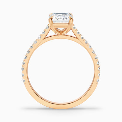 Kira 5 Carat Emerald Cut Side Stone Pave Lab Grown Engagement Ring in 18k Rose Gold