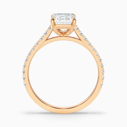 Macy 4.5 Carat Emerald Cut Side Stone Pave Moissanite Diamond Ring in 10k Rose Gold