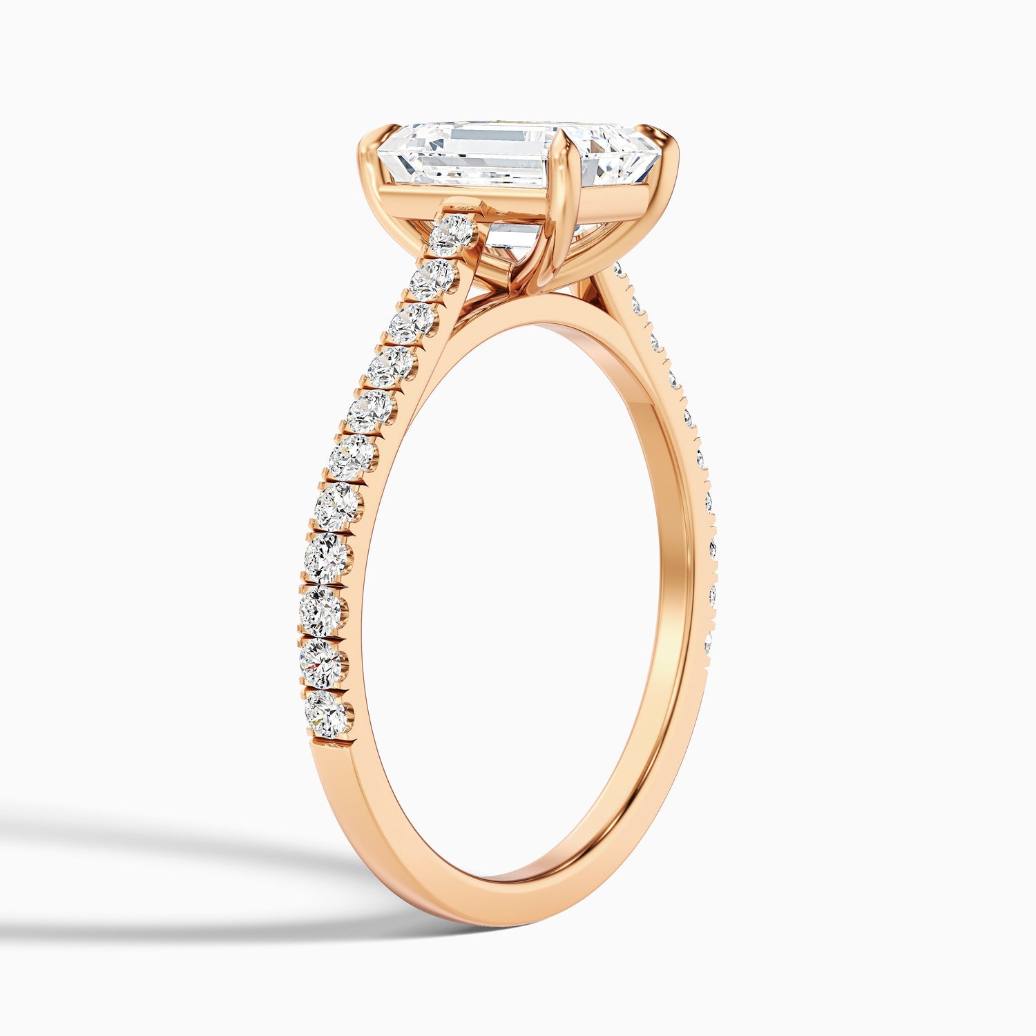 Kira 3 Carat Emerald Cut Side Stone Pave Lab Grown Engagement Ring in 925 Sterling Silver