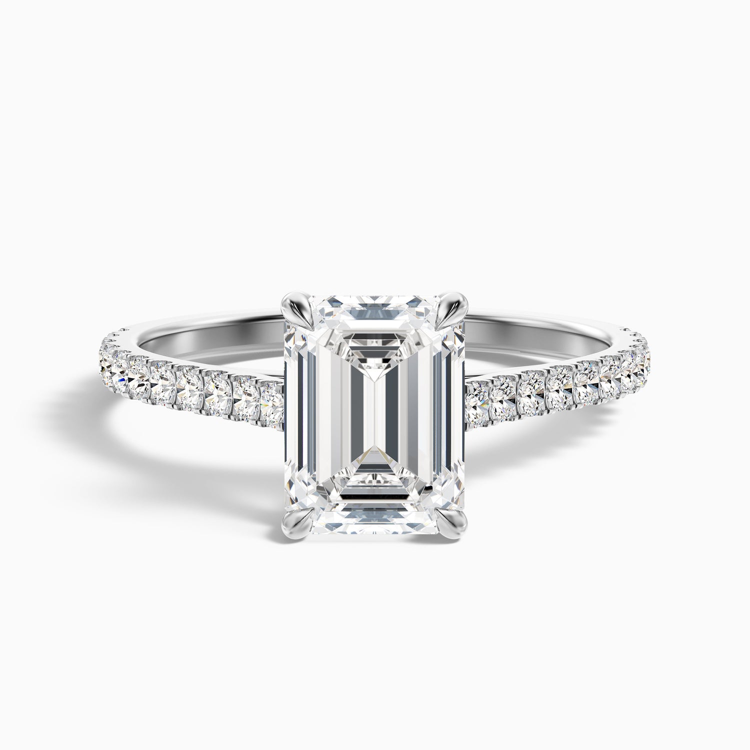 Kira 1 Carat Emerald Cut Side Stone Pave Lab Grown Engagement Ring in 14k Yellow Gold