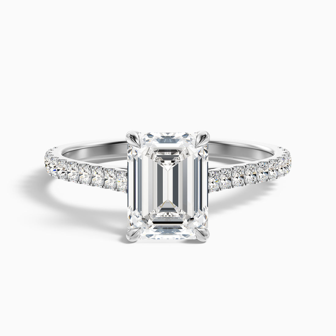 Kira 3.5 Carat Emerald Cut Side Stone Pave Lab Grown Engagement Ring in 18k White Gold  DestGlow