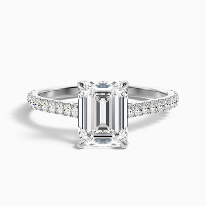 Macy 2 Carat Emerald Cut Side Stone Pave Moissanite Diamond Ring in Platinum