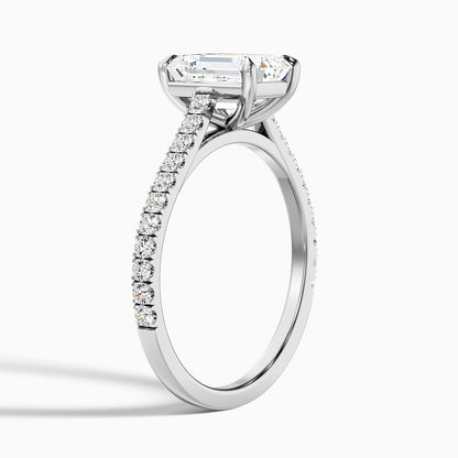 Macy 5.5 Carat Emerald Cut Side Stone Pave Moissanite Diamond Ring in 10k Yellow Gold