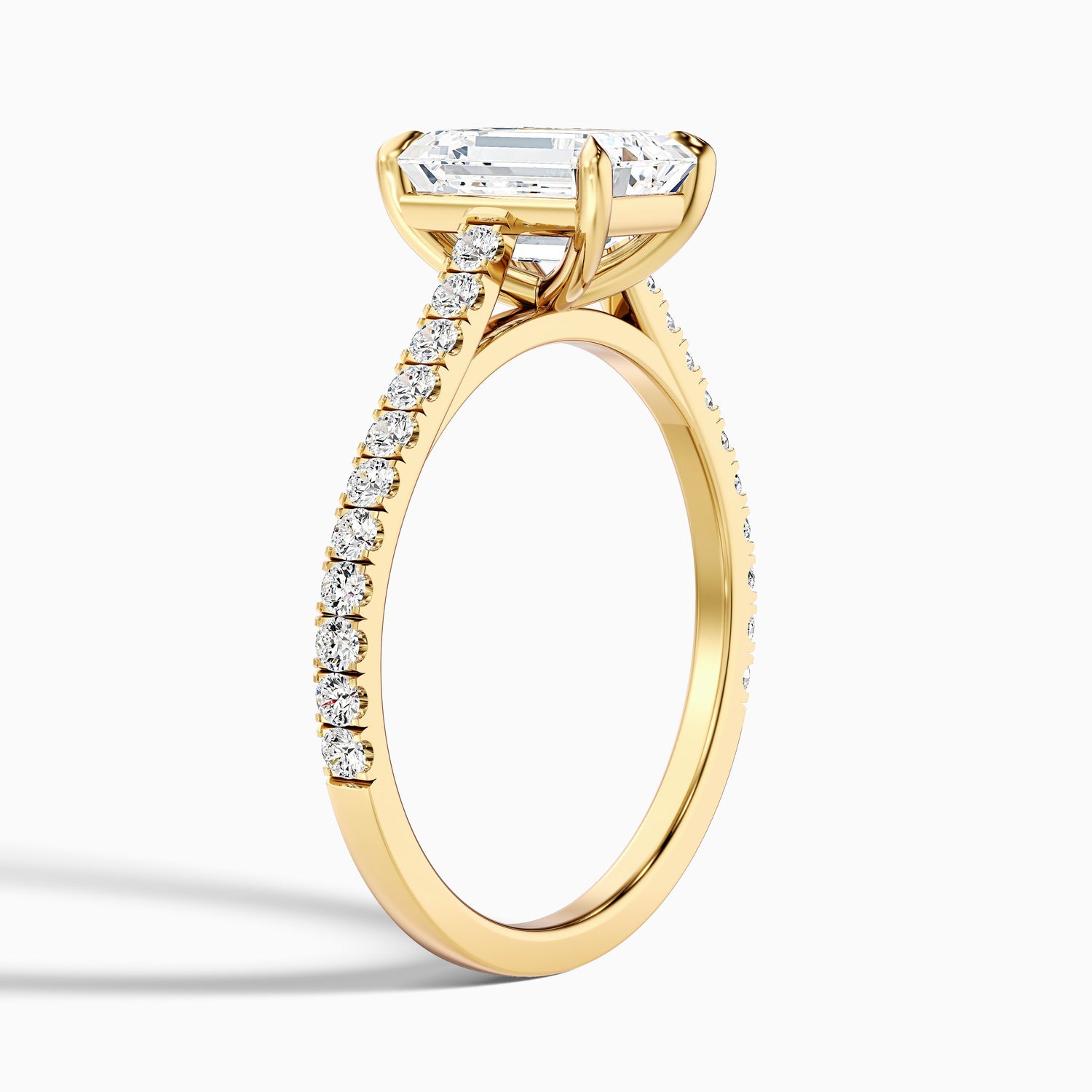 Macy 2 Carat Emerald Cut Side Stone Pave Moissanite Diamond Ring in 18k White Gold