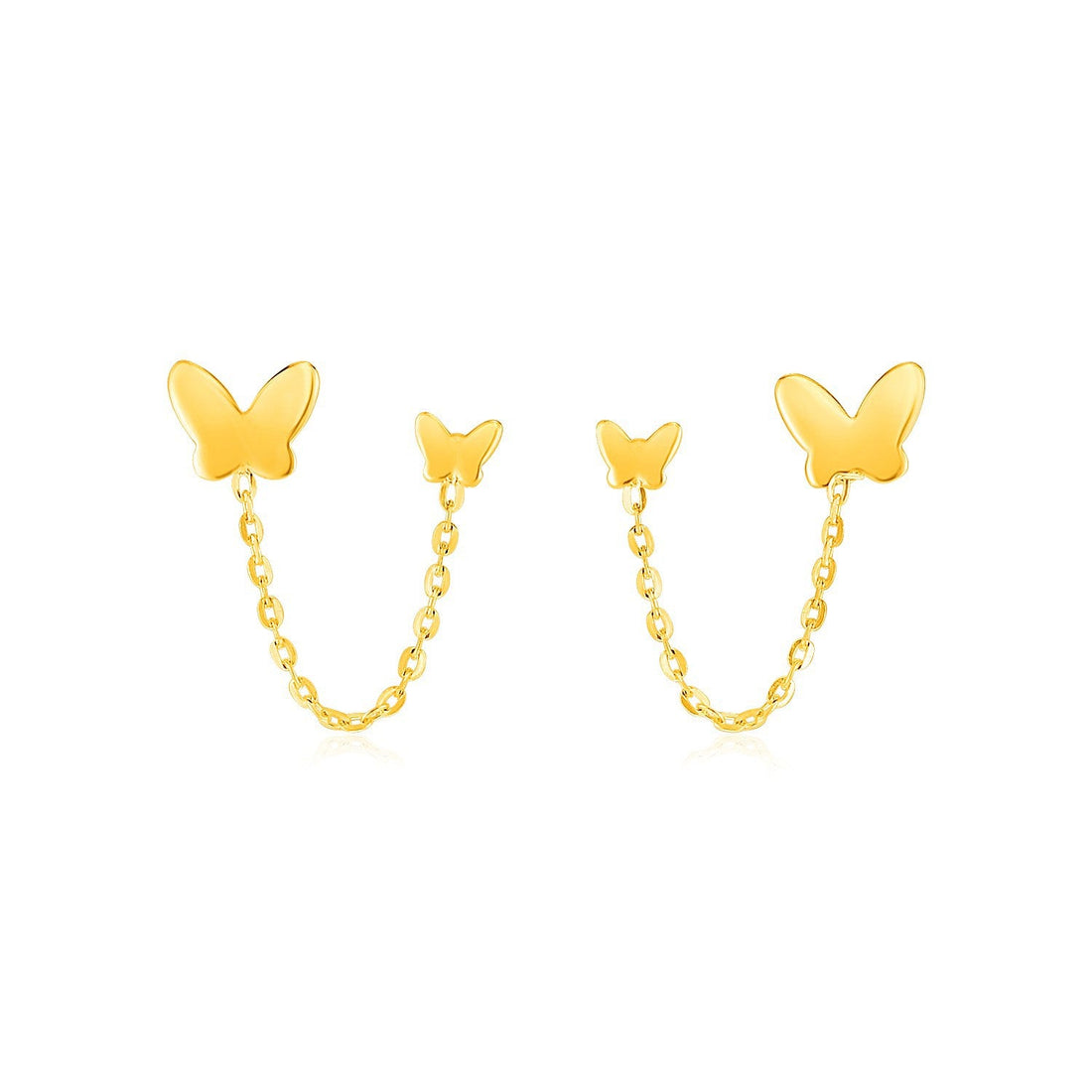 14k Yellow Gold Two Hole Post Earrings with Butterflies by Bids.com