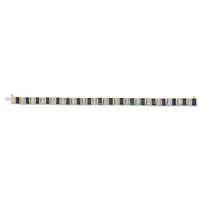 14K Yellow Gold 2/5 Cttw Diamond &amp; 8.0 Cttw Baguette Cut Blue Sapphire Alternating Link Bracelet (G-H Color, VS1-VS2 Clarity) - 7" Inches