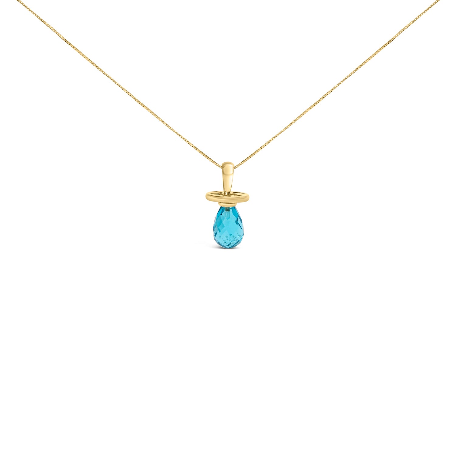 14K Yellow Gold and Blue Quartz Pacifier Pendant Necklace - 18" Inches