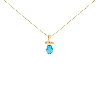 14K Yellow Gold and Blue Quartz Pacifier Pendant Necklace - 18" Inches