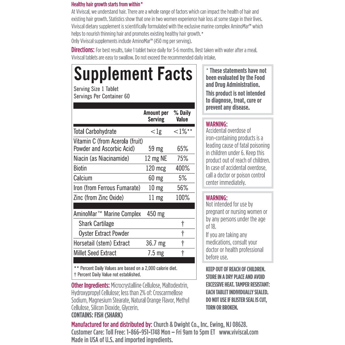 Viviscal Hair Growth Dietary Supplement, 60 Tablets by Pasteur Pharmacy