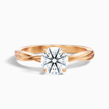 Lucy 2 Carat Round Solitaire Twisted Band Moissanite Diamond Ring in 925 Sterling Silver