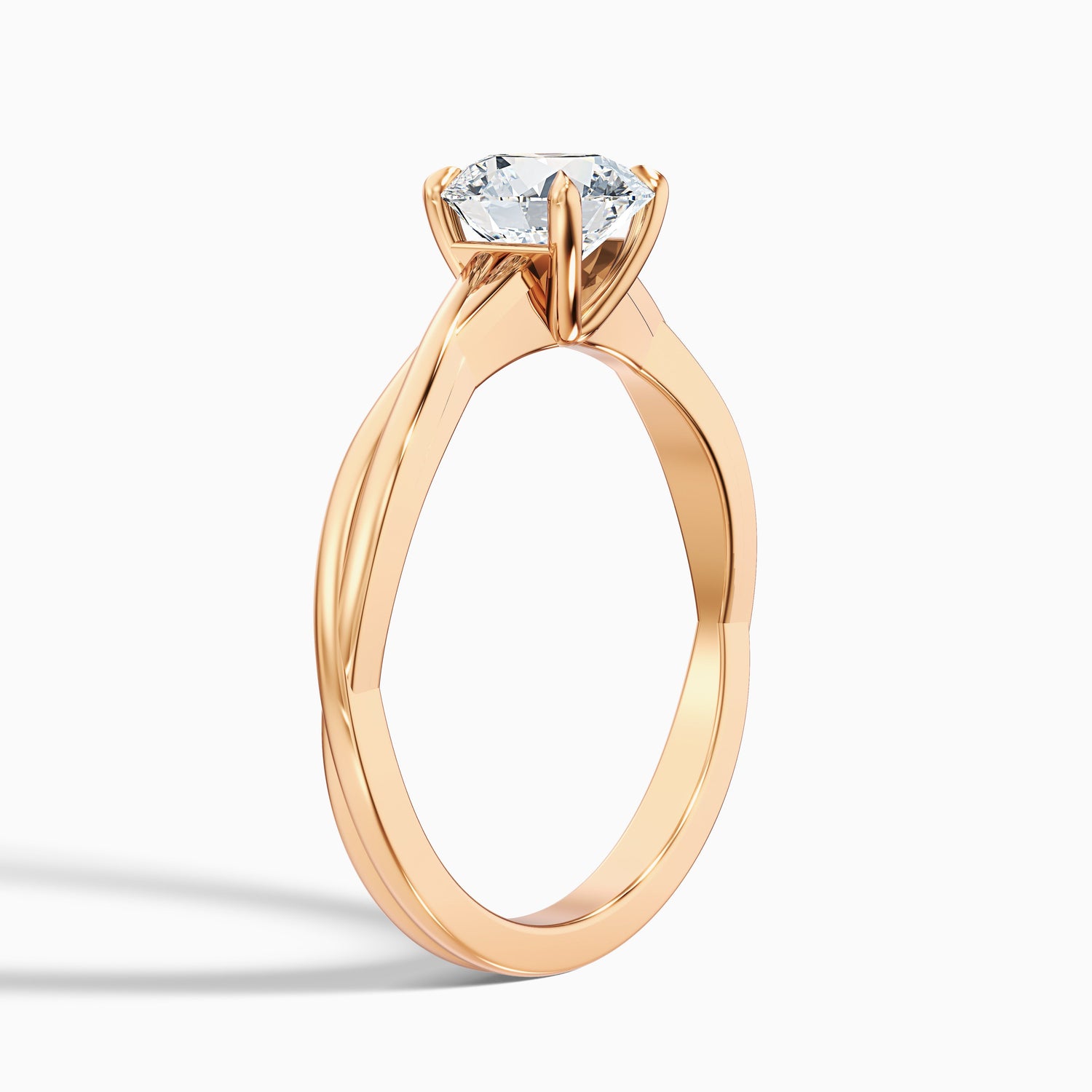 Lucy 5 Carat Round Solitaire Twisted Band Moissanite Diamond Ring in 18k White Gold