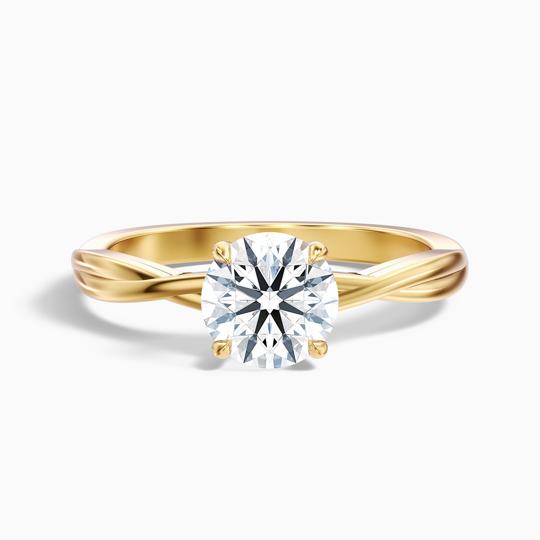 Zoya 3 Carat Round Solitaire Twisted Band Lab Grown Engagement Ring in 14k Yellow Gold  DestGlow