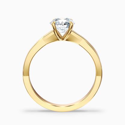 Lucy 3 Carat Round Solitaire Twisted Band Moissanite Diamond Ring in 18k Yellow Gold
