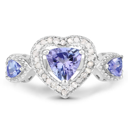 1.09 Carat Genuine Tanzanite and White Diamond .925 Sterling Silver Ring by Bids.com