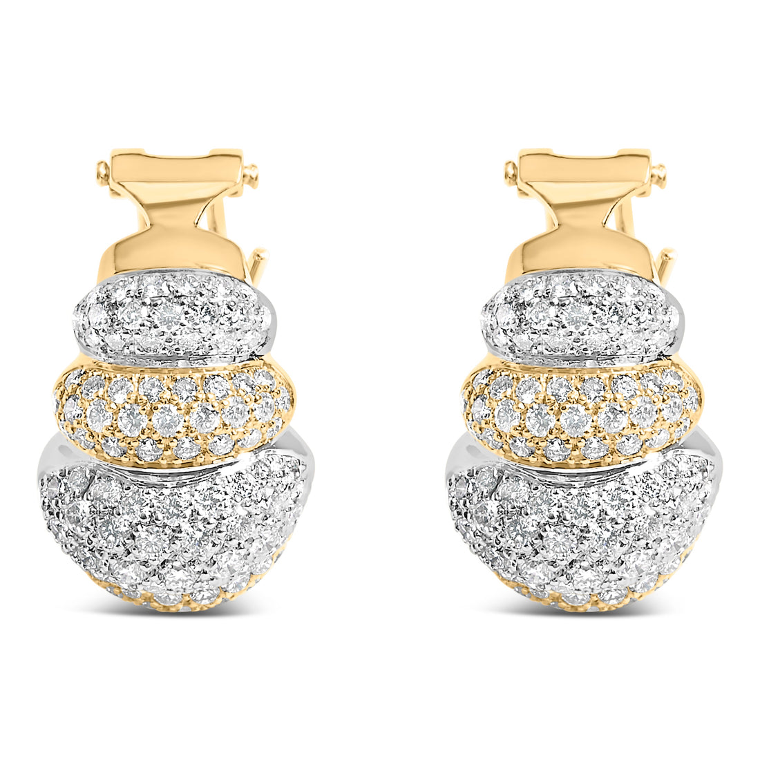 18K Two-Toned Gold 5.00 Cttw Diamond Three-tier Domed Button Omega Back Earrings (G-H Color, VS2-SI1 Clarity) by Bids.com
