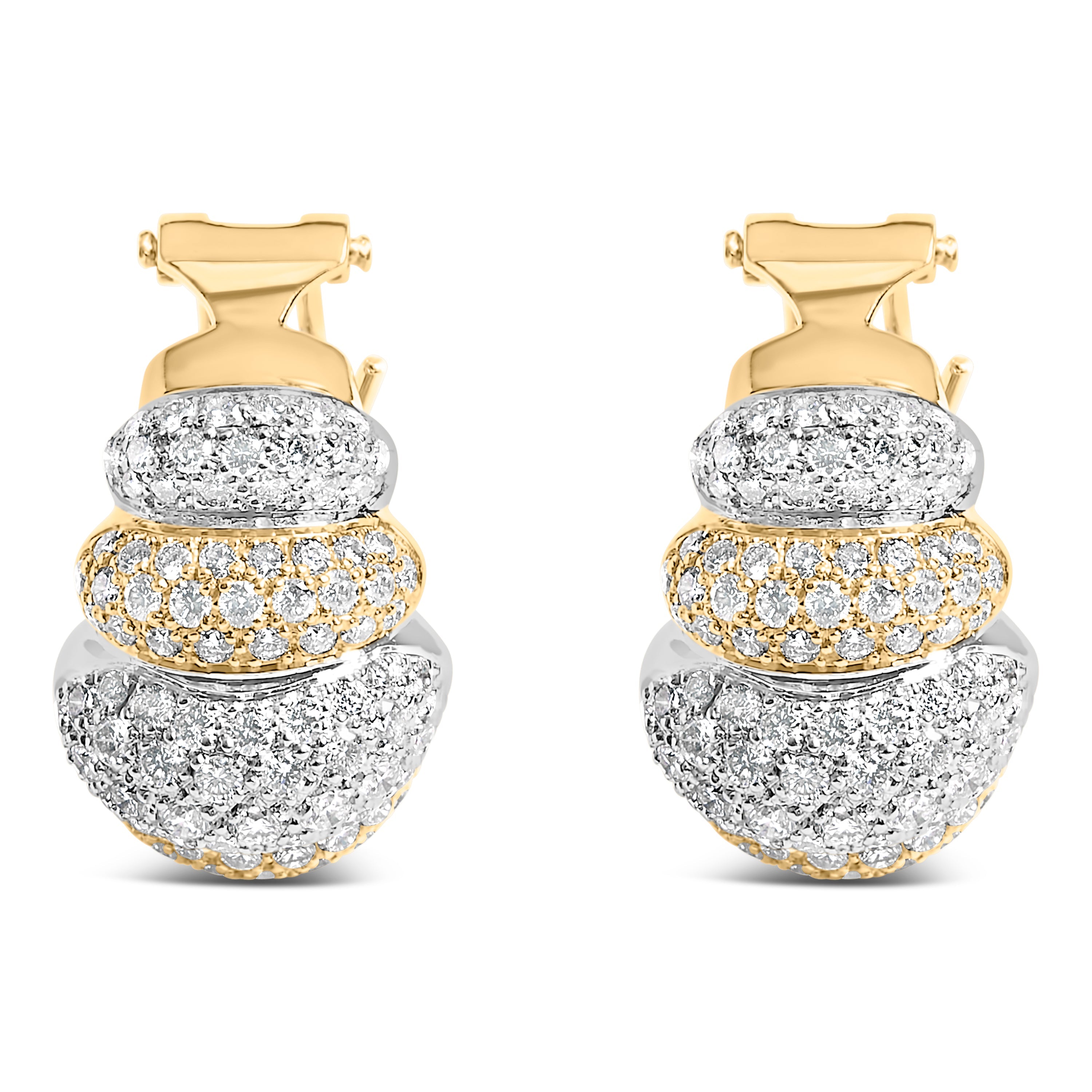 18K Two-Toned Gold 5.00 Cttw Diamond Three-tier Domed Button Omega Back Earrings (G-H Color, VS2-SI1 Clarity) by Bids.com