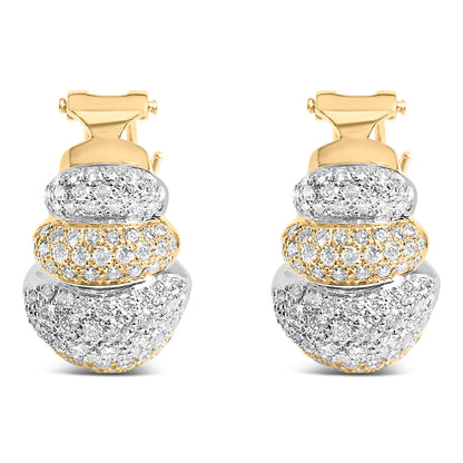 18K Two-Toned Gold 5.00 Cttw Diamond Three-tier Domed Button Omega Back Earrings (G-H Color, VS2-SI1 Clarity) by Bids.com